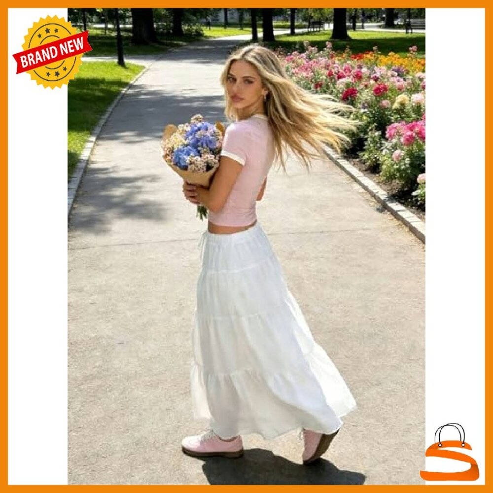 Long Maxi Skirt Boho Flowy Flared Ruffle A-Line Low Waist - Picture 5 of 8